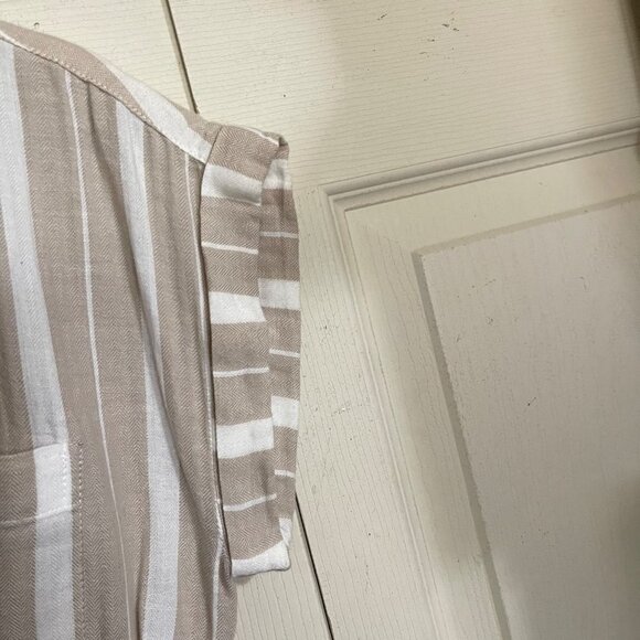 Japna Womens Cream Tan Striped Drawstring Waist Pockets Mini Shirt Dress Small - Picture 6 of 8